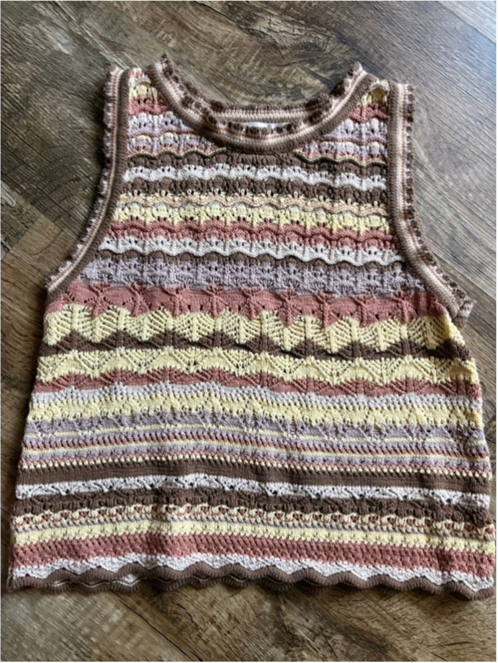 Bécool Striped Crochet Knit Cotton Sleeveless Top M